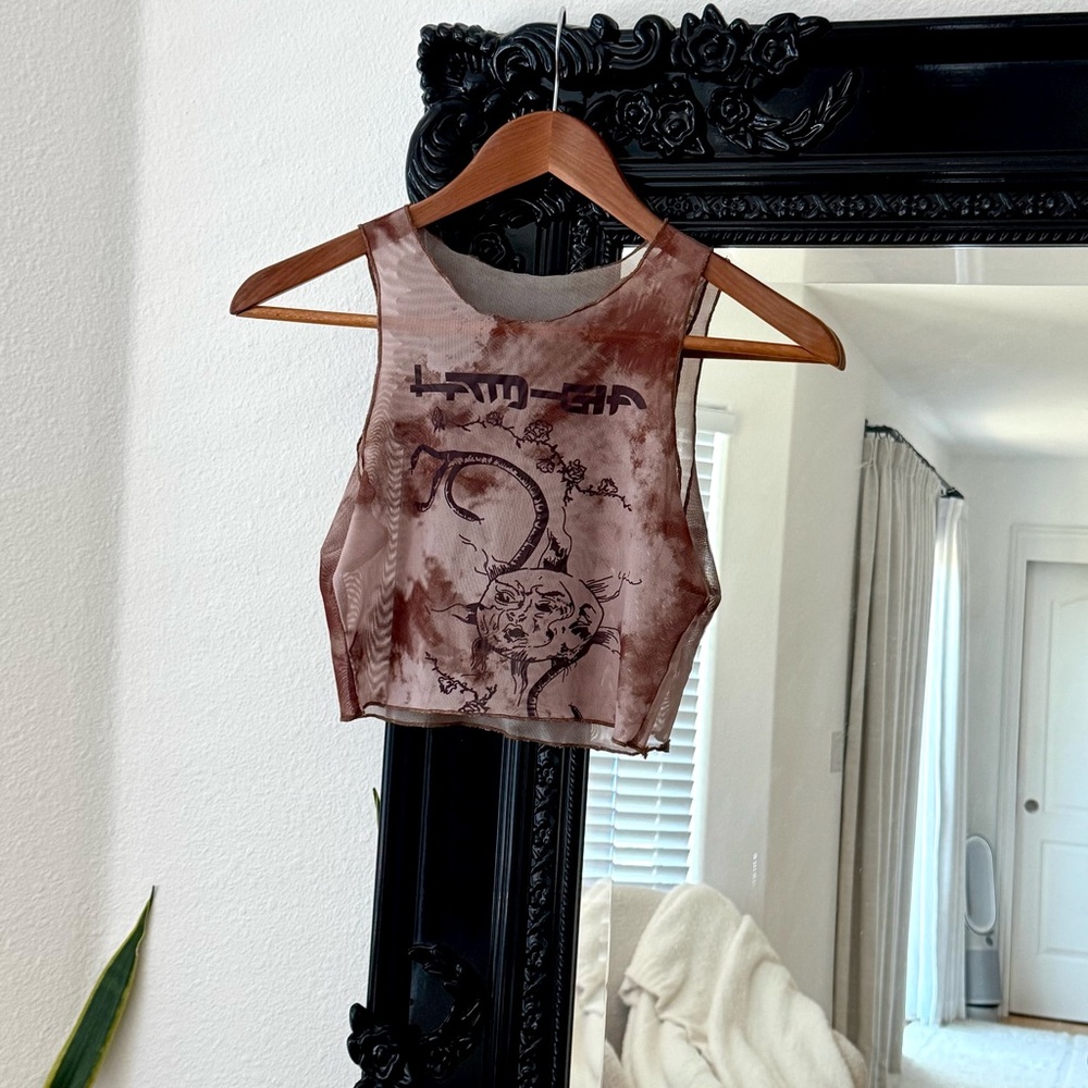 SHEIN | Women’s I.AM.GIA Mesh Brown Tie Dye Graphic Cropped Tank Top